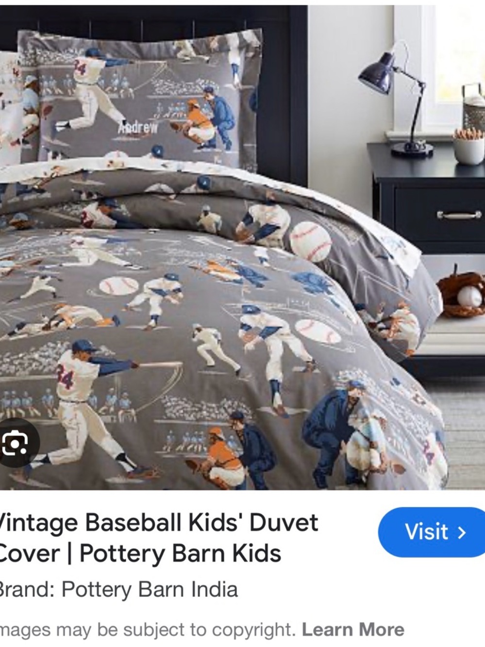 Pottery Barn Kids Vintage Twin Baseball Duvet with one matching Sham